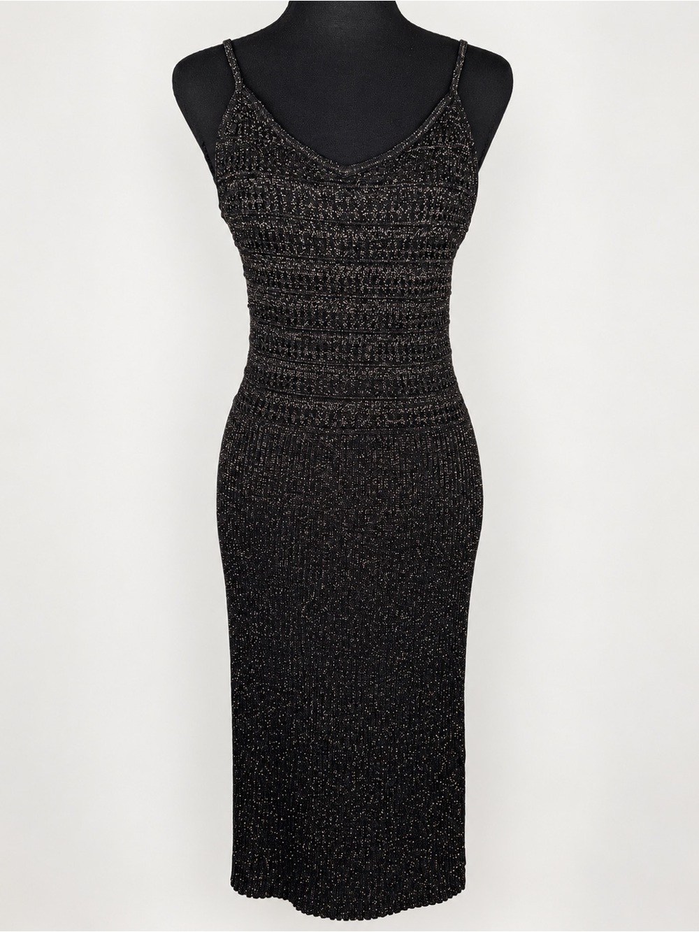 bebe Black Metallic Knit Midi Dress, Size L